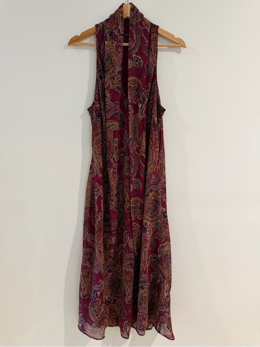 LAUREN Ralph Lauren Paisley Tie-Neck V-Neck Sleeveless Shift Dress, Size 12 - Picture 4 of 16